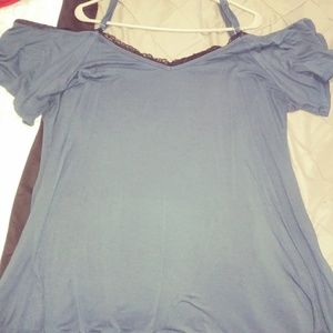 Torrid Of The Shoulder Blue and Black Lace Shirt.